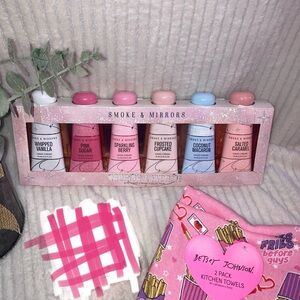 Betsey Johnson hand towels and Smoke & Mirrors hand cream